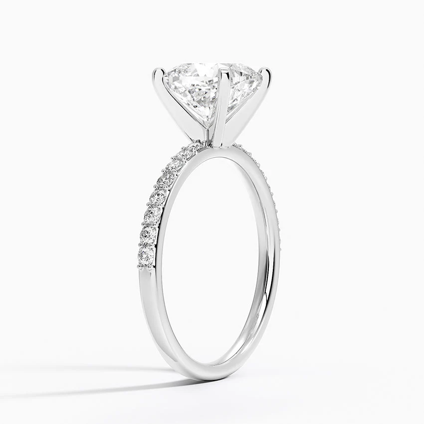 Round Lab Diamond - Pave Setting - Solitaire Engagement Ring in 18k White Gold