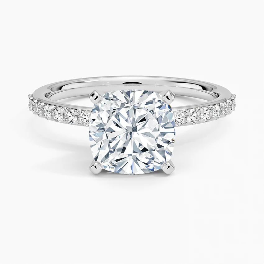 Round Lab Diamond - Pave Setting - Solitaire Engagement Ring in 18k White Gold