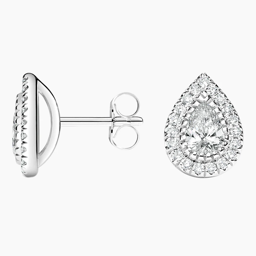 Pear Cut Lab Grown Diamond Halo Stud Earrings