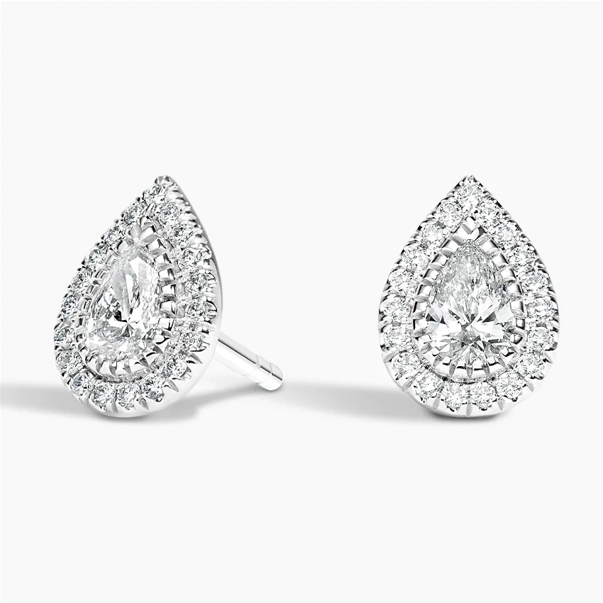Pear Cut Lab Grown Diamond Halo Stud Earrings