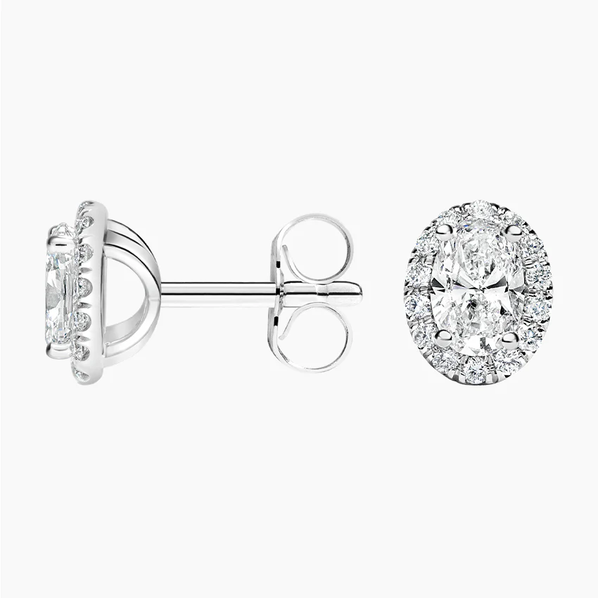 Oval Cut Lab Grown Diamond Halo Stud Earrings