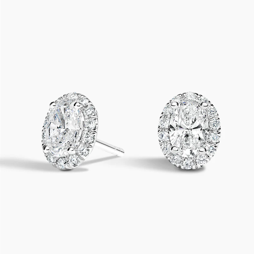 Oval Cut Lab Grown Diamond Halo Stud Earrings