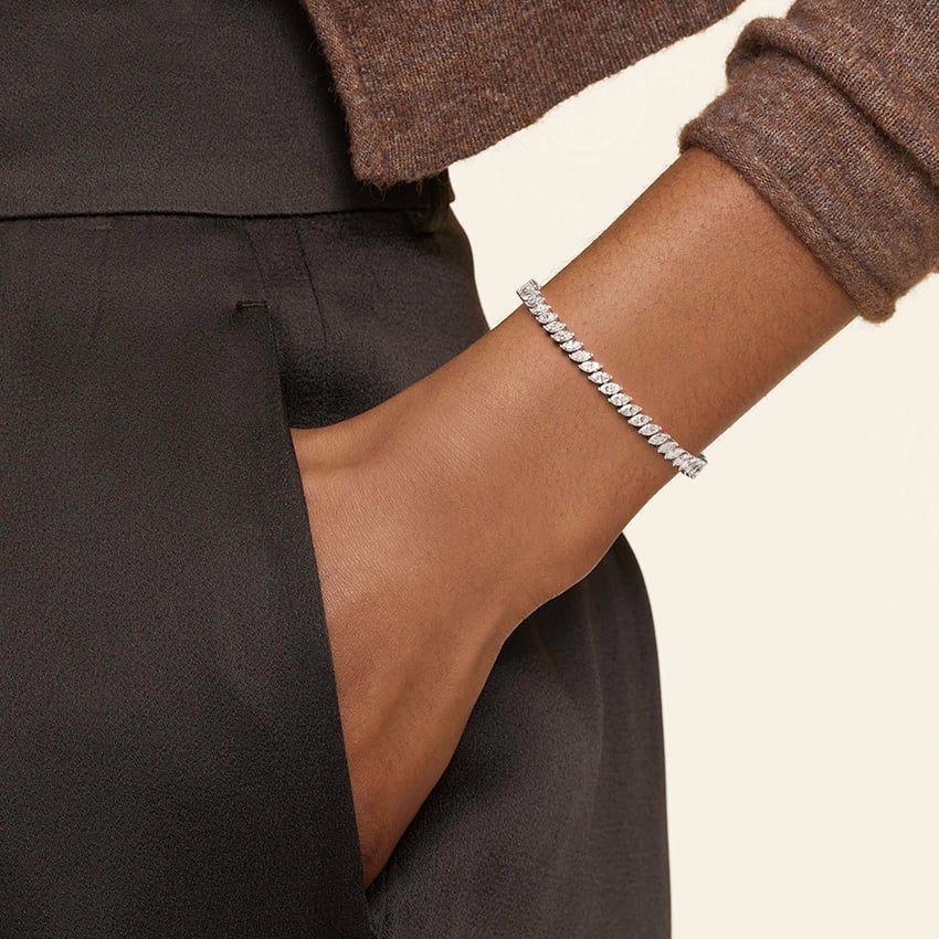 Marquise Lab Diamond Tennis Bracelet in 18k White Gold
