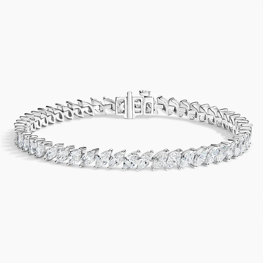 Marquise Lab Diamond Tennis Bracelet in 18k White Gold