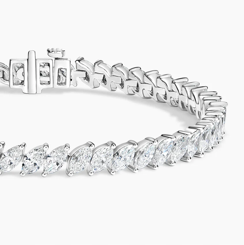 Marquise Lab Diamond Tennis Bracelet in 18k White Gold