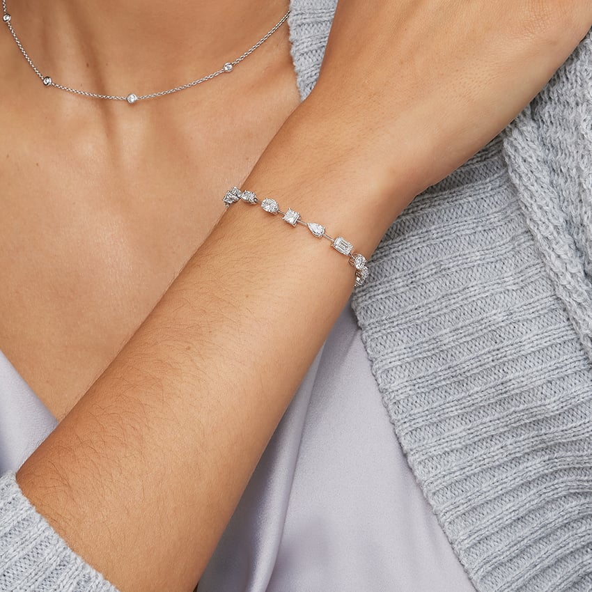 Fancy Cut Tennis Bracelets Lab Diamonds in 18k White Gold